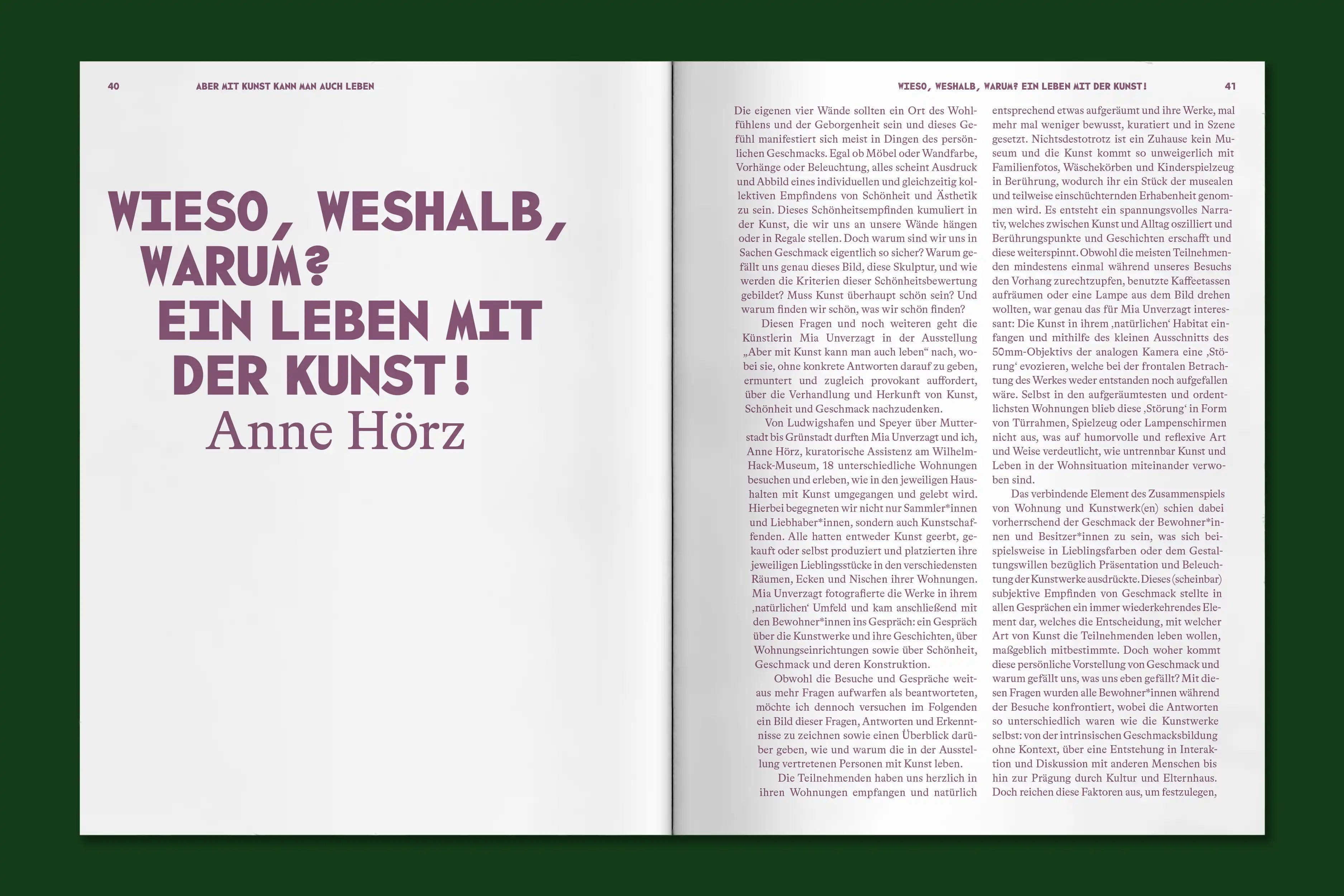 Aber mit Kunst kann man auch leben - Eine Ausstellung mit Mia Unverzagt in Zusammenarbeit mit Anne Hörz
