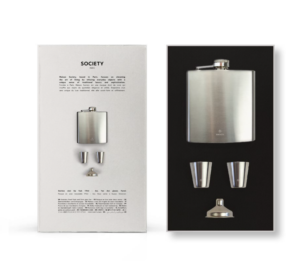 STAINLESS STEEL FLASK AND SHOTGLASS SET INSIDE VIEW